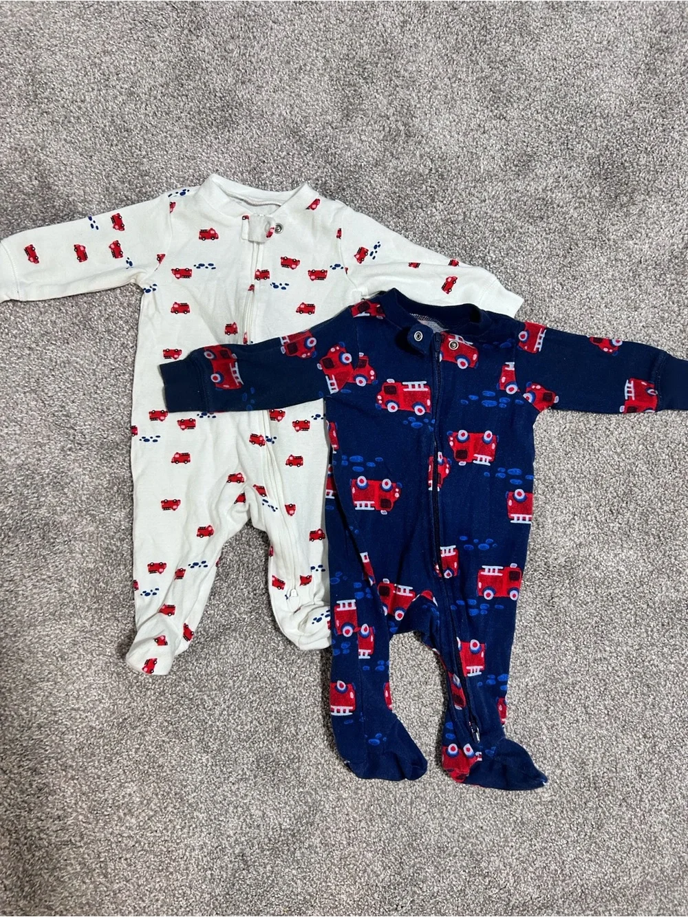 Carter's Firetruck Footed One-Piece Pajamas - Navy & White
